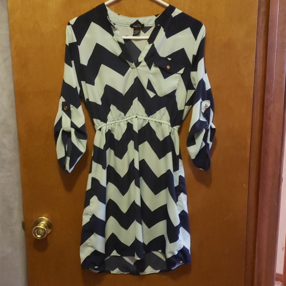 mint green and navy blue dress